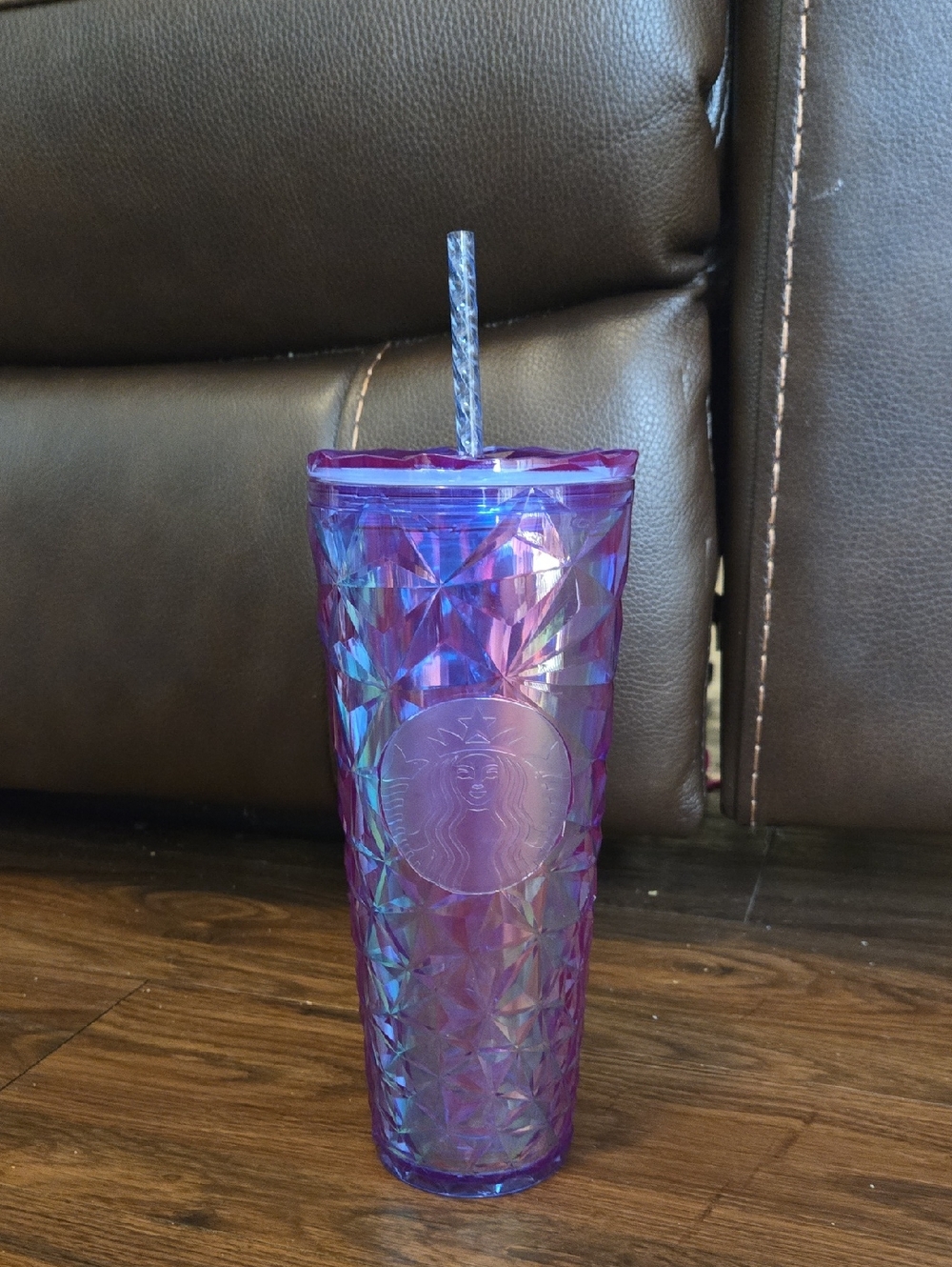 Starbucks Iridescent Purple and Blue Diamond-Texture Tumbler with Straw